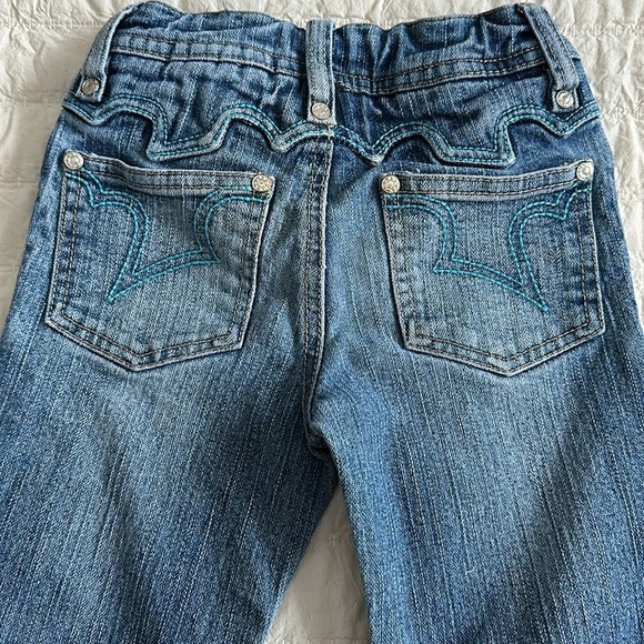 4T vintage western style wide leg, denim jeans + red somebody loves me cardigan - Picture 12 of 15